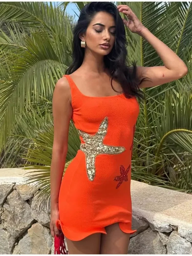 Sequin Starfish Slim Sling Mini Dress