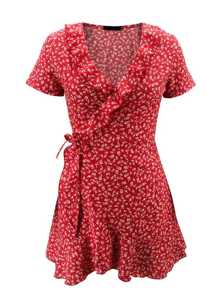 Julia Statement Flower Mini Dress with V Neck and a Line Design Boutique Collection