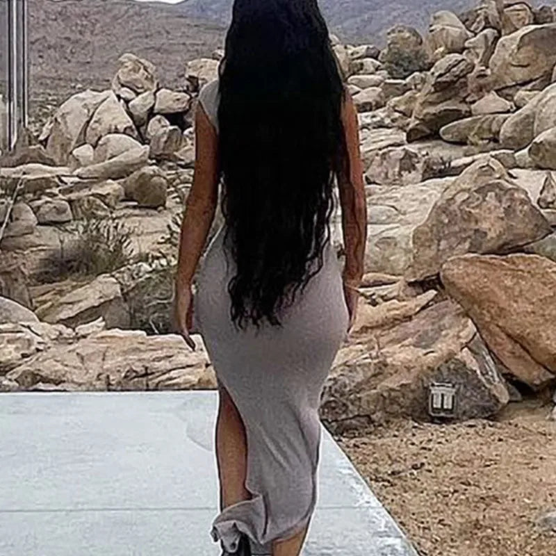 Slit Edition Strapless Backless Maxi Party Dress