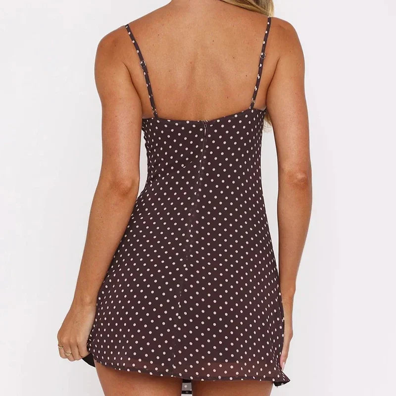 Dot Polka Mesh Plunge Gothic Mini Dress