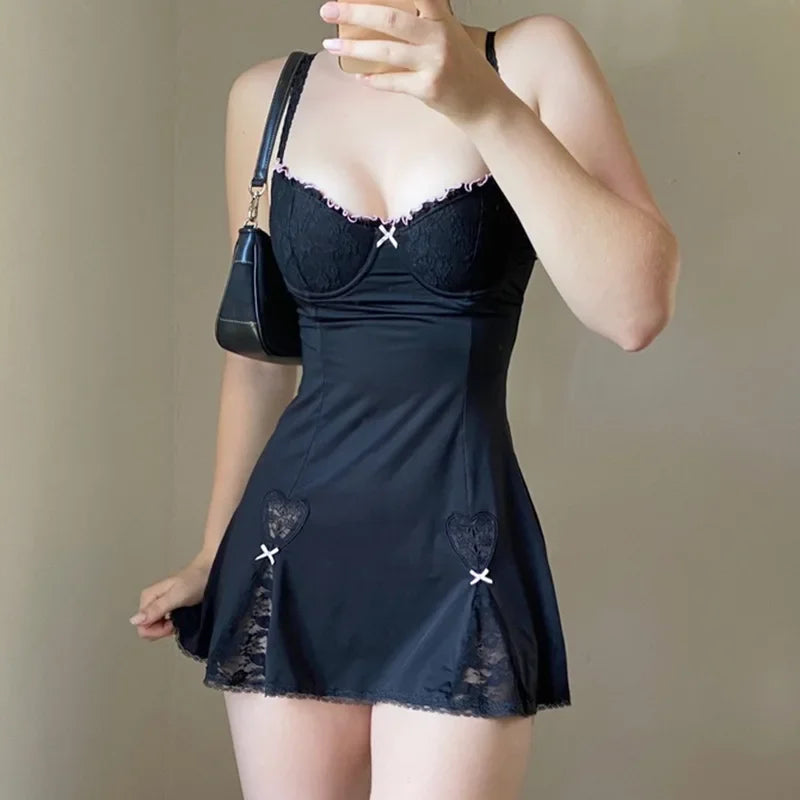 Lace Gothic Trim Split V Neck Mini Dress