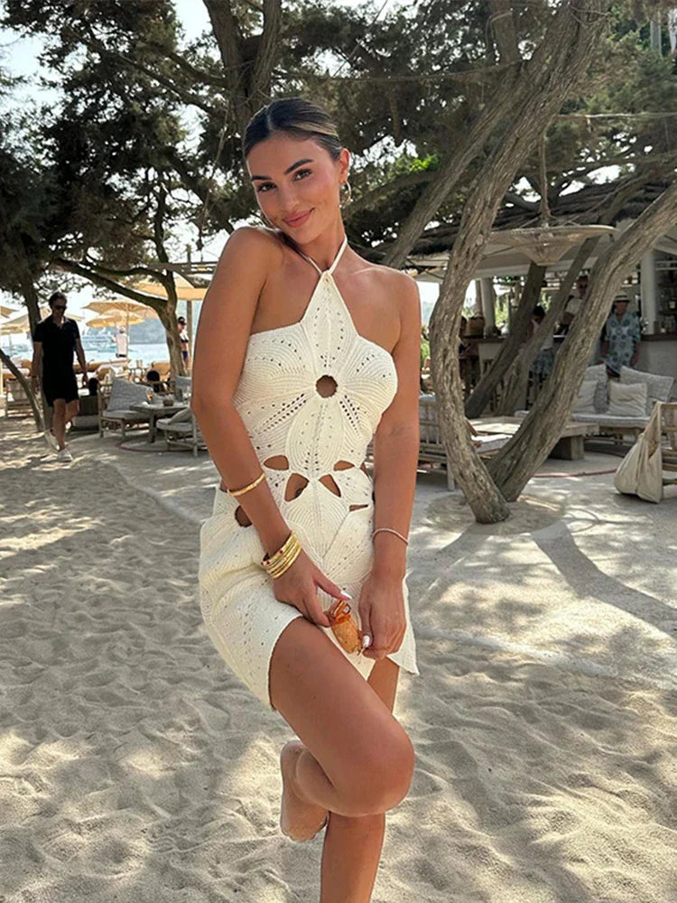 Knitted Hollow Slim Beach Gothic Mini Dress