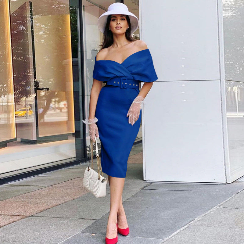 OffShoulder Graceful Party Ladies Vintage Evening Formal Midi Dress