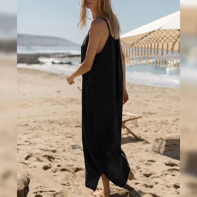 Spaghetti Strap Easygoing Cotton Midi Dress