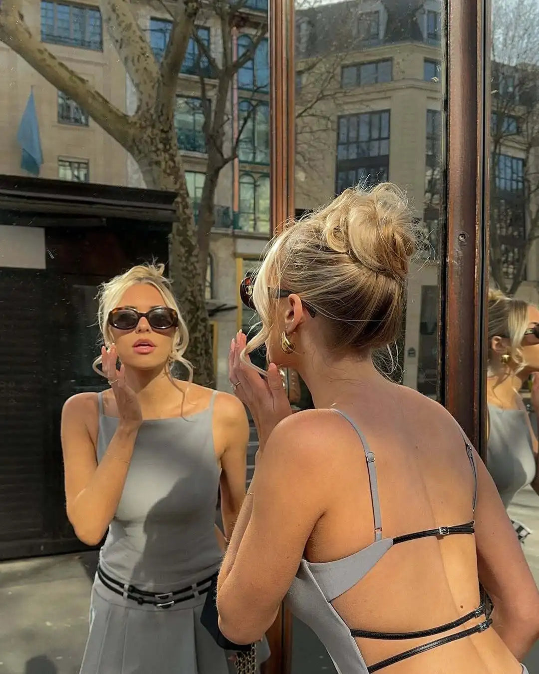 High Street Backless Bandage Pleated Dress Women Attractive Slit Sleeveless Bodycon Mini Dress 2025 Summer Party Dress Streetwear