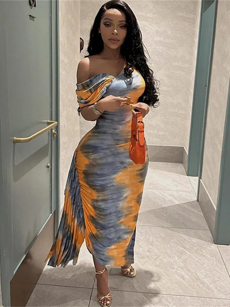 Split Side Skew Collar Tassel Midi Dress