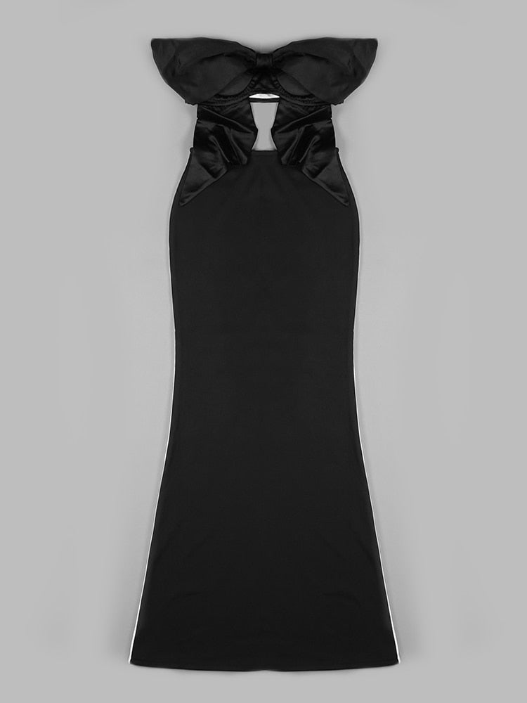 Bodycon Dress Refined Black White Strapless Skiny Long Dress