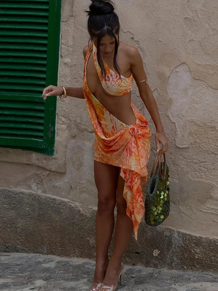 Tassel Leopard Flower Hollow Mini Dress