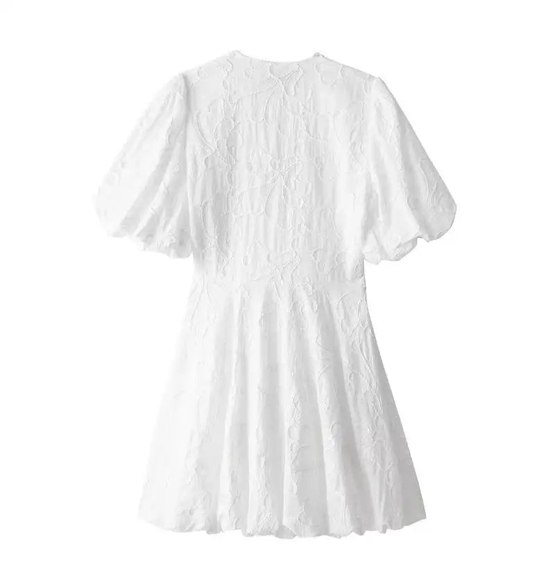Minimalist Claudia White Mini Dress with Puff Sleeves Elevated Occasion Wear
