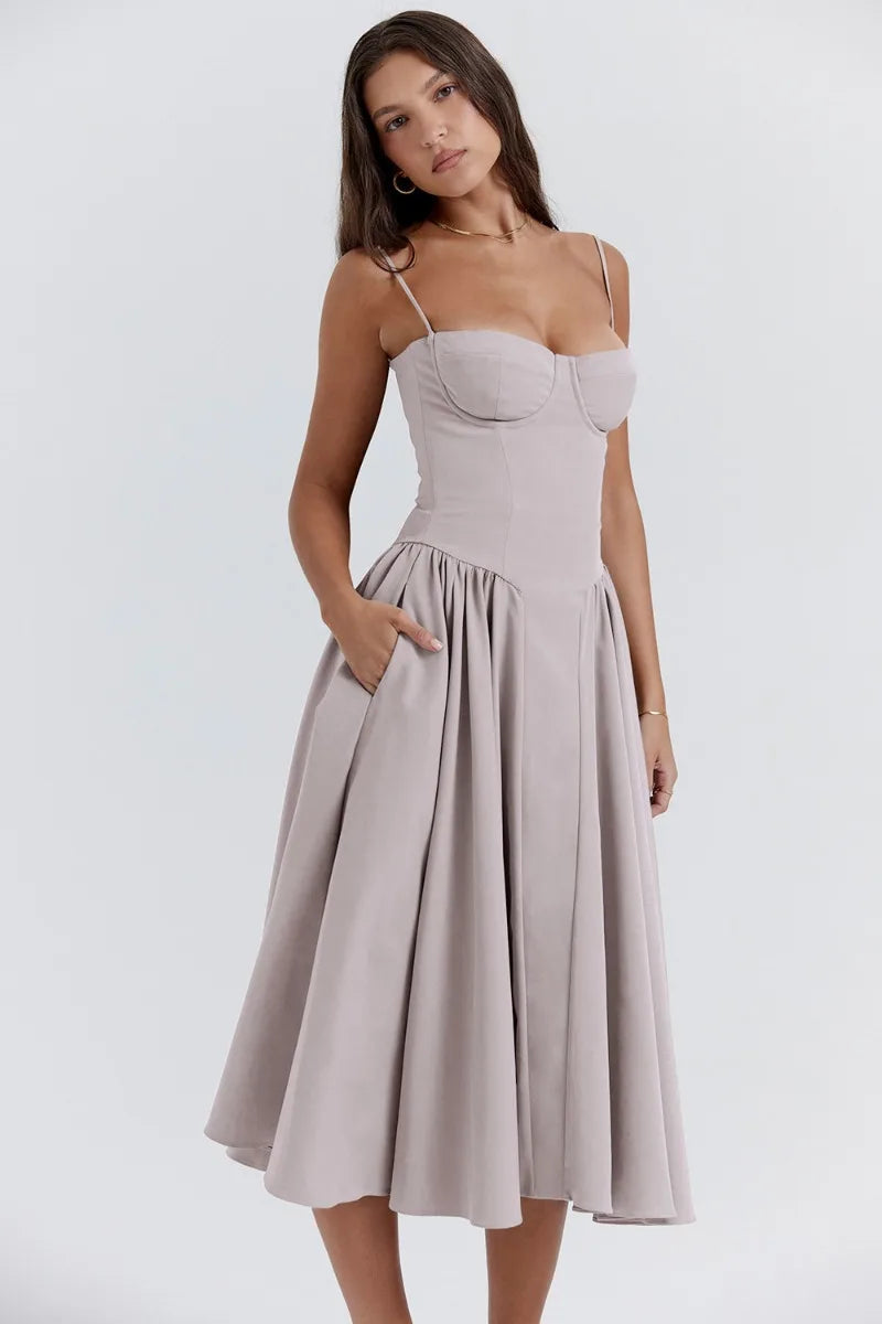 | Nina Sleeveless Corset Midi Dress