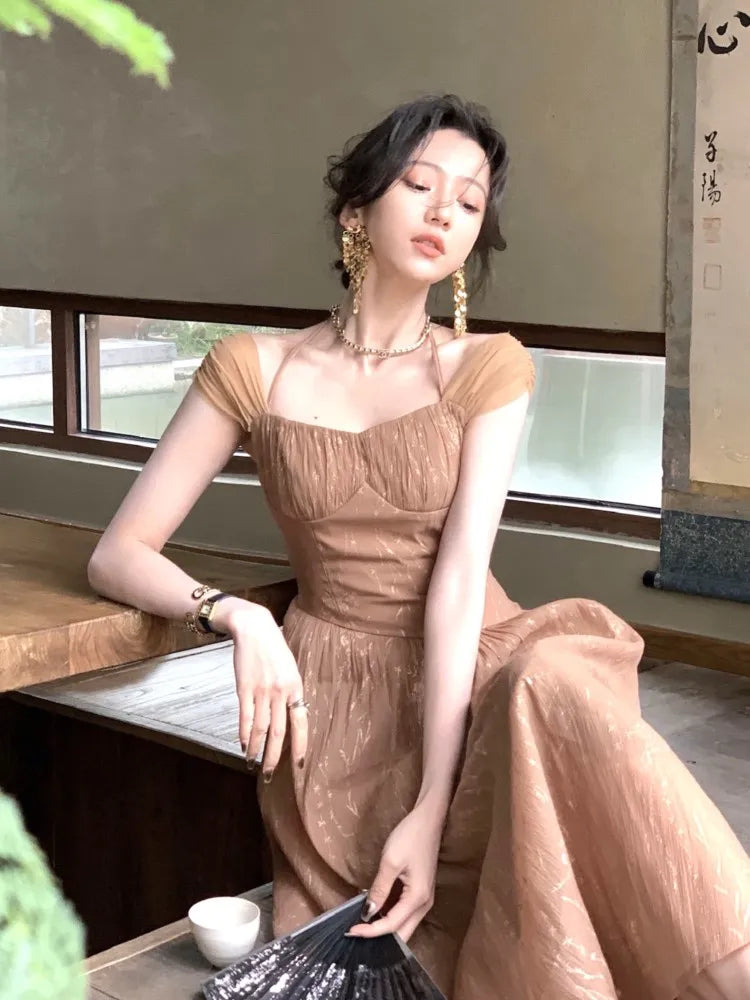 Vintage Midi Dress For Women Summer Sophisticated Prom Evening Party Vestidos Fashion Female Clothing Office Ladies Dresses