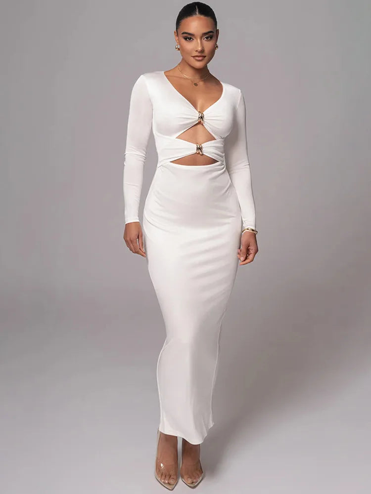 Long Hollow Sleeve Bodycon Midi Dress