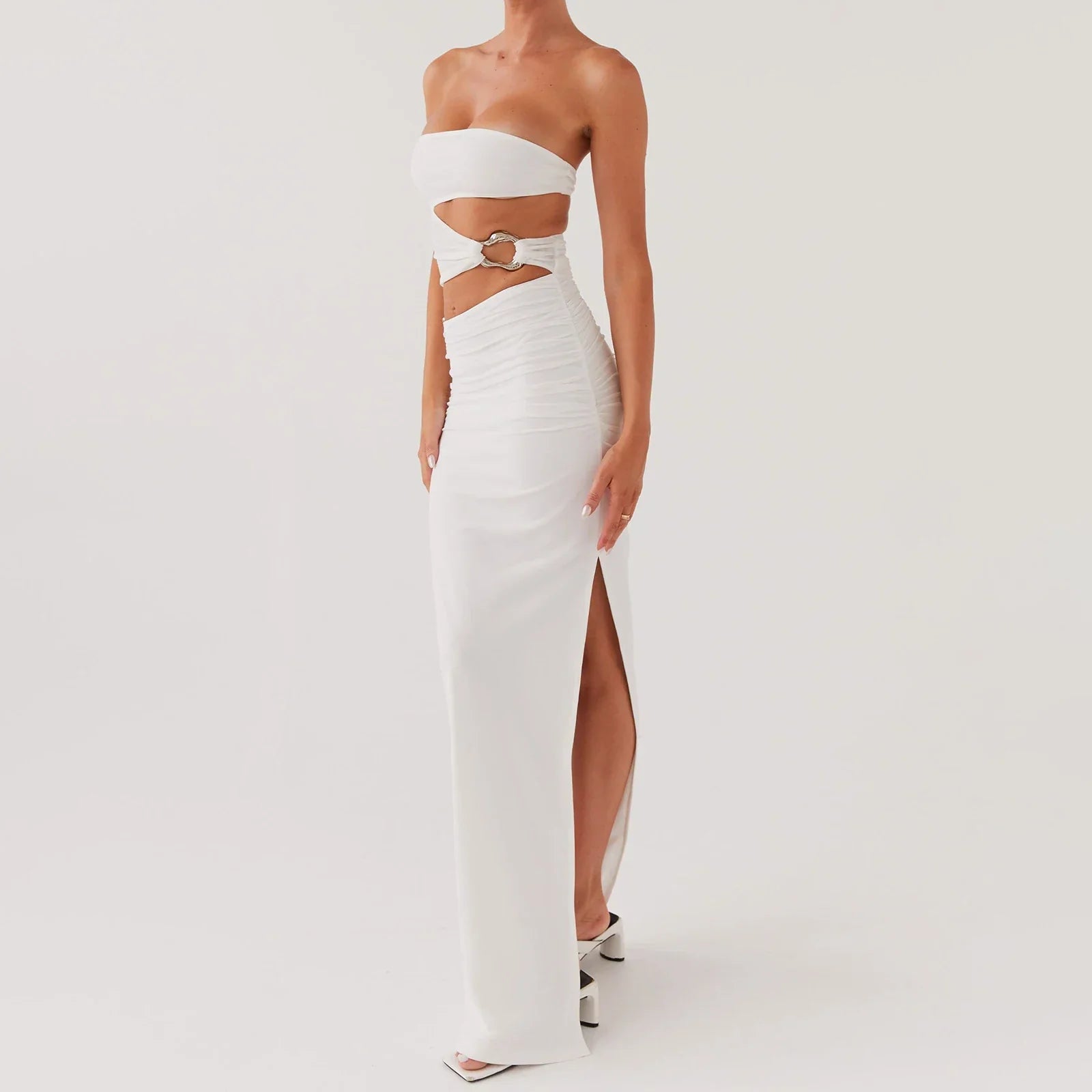 Strapless Hollow Metal Slit Midi Dress