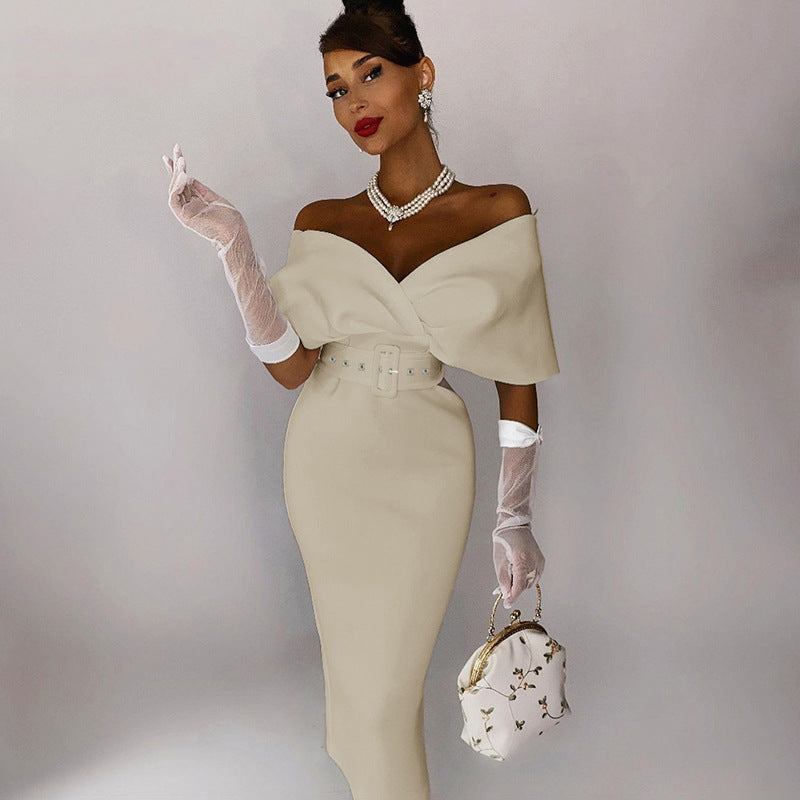 OffShoulder Graceful Party Ladies Vintage Evening Formal Midi Dress