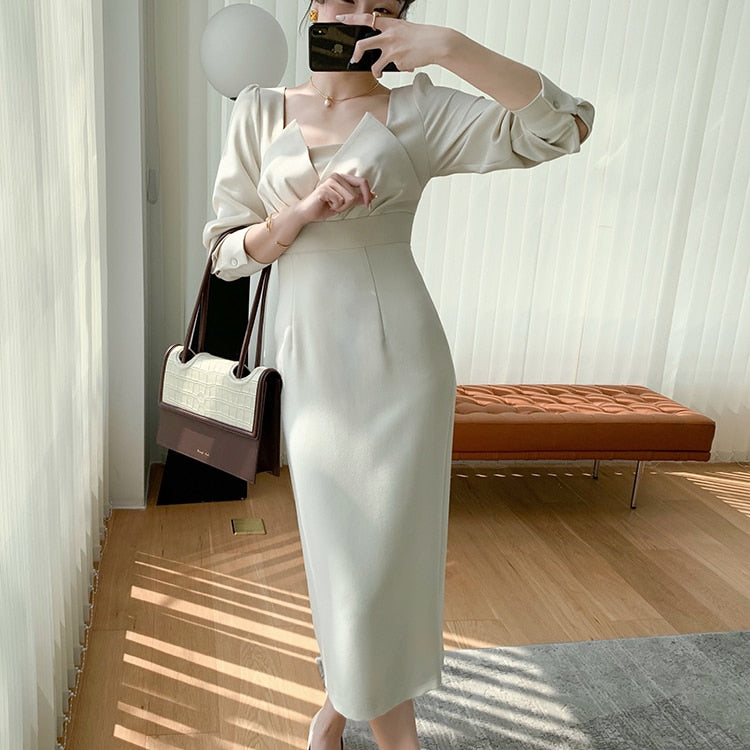 Long Sleeve Classic Fashion Chic Evening Vestido Female Birthday