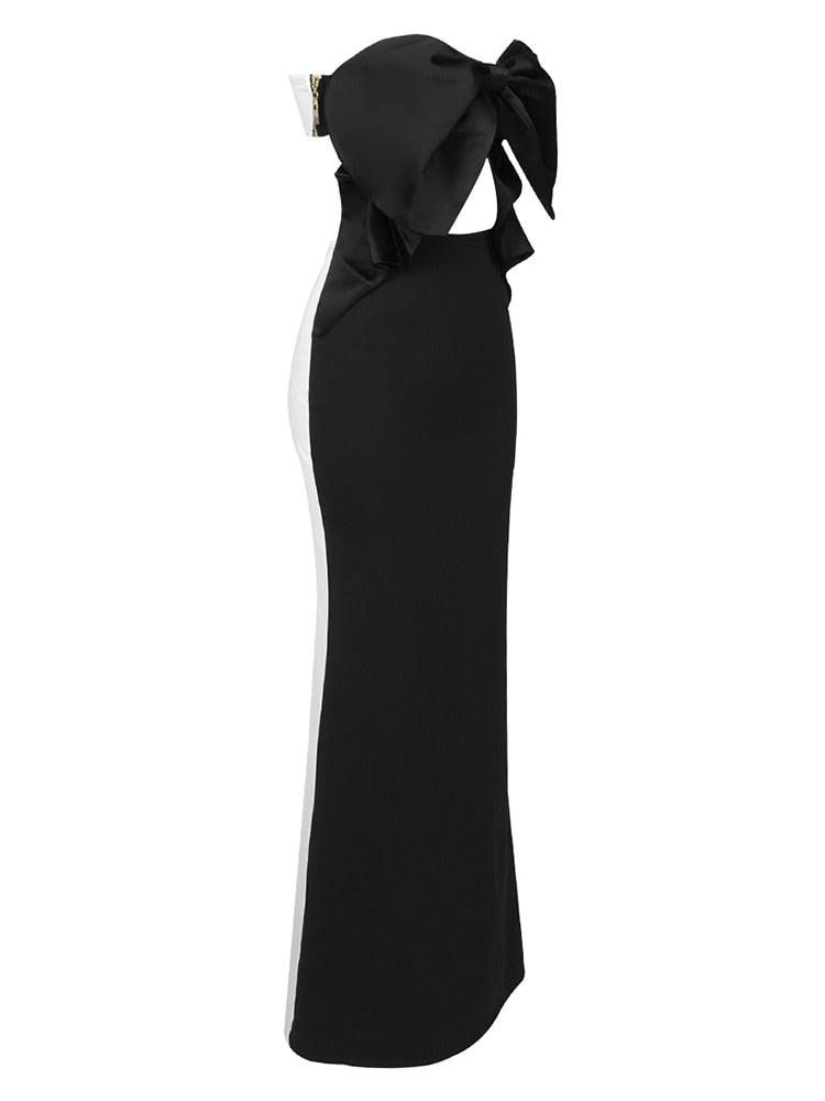 Bodycon Dress Refined Black White Strapless Skiny Long Dress