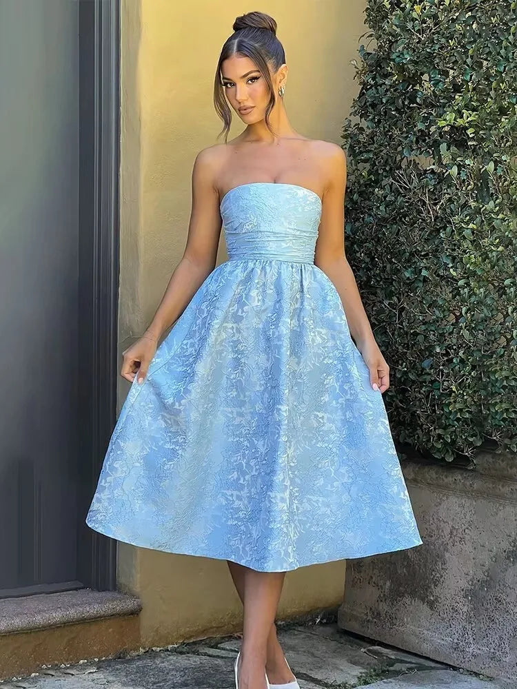 Backless Bow Jacquard A Line Mini Dress