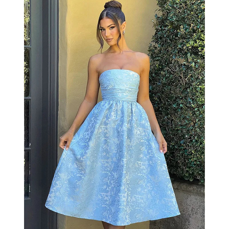 Bow Jacquard Strapless Backless Mini Dress