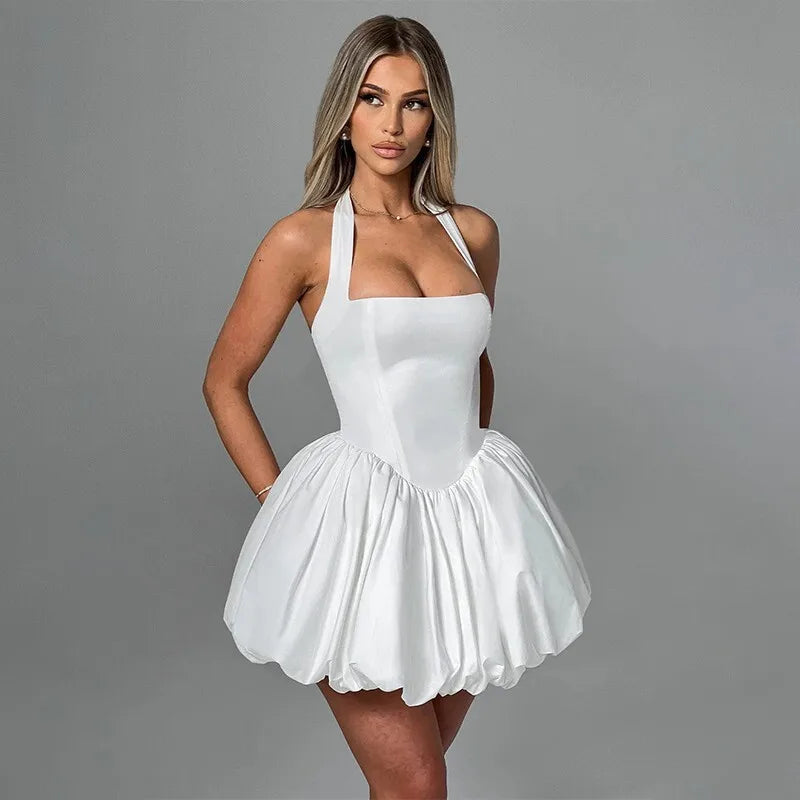 ALine Wrapped Halter Gothic Mini Dress