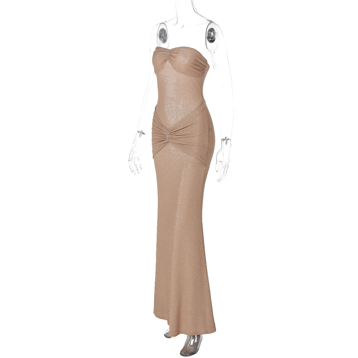 Graceful Strapless Long Maxi Mermaid Dress 2025 Women Sleeveless High Waist Ruched Backless Weddiing Party Evening Prom Dresses