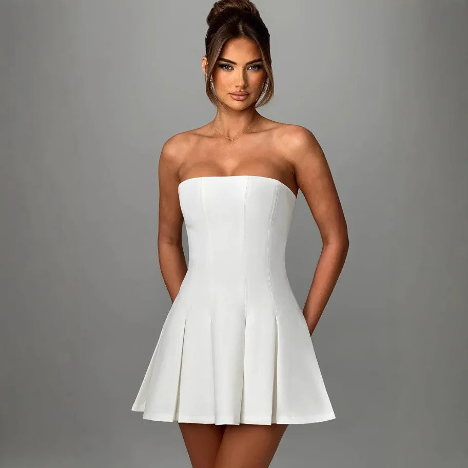 Strapless Bow Ruffle Sophisticated Gothic Mini Dress