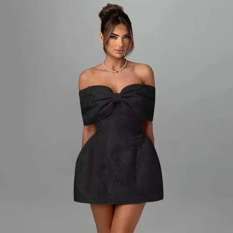 Backless Bow Jacquard A Line Mini Dress