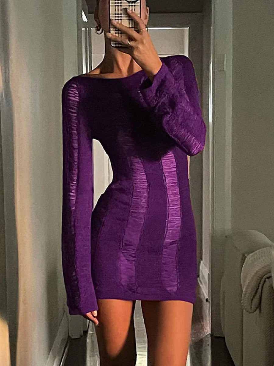 Knit Cutout Long Sleeve Wrap Mini Dress