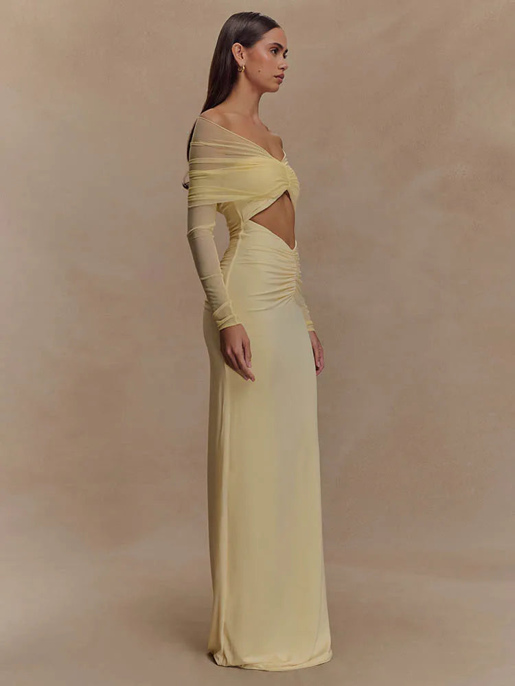 Hollow Edition Out Ruched Maxi Prom Dress