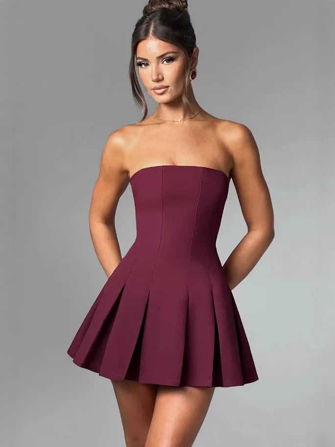 Strapless Bow Ruffle Sophisticated Gothic Mini Dress