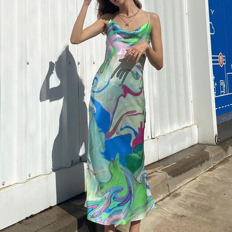 Women's Skirt Style Abstract Printed Sling Dress