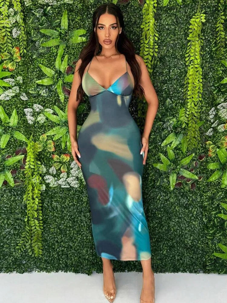 Dye Tie Backless Cross Midi Dress