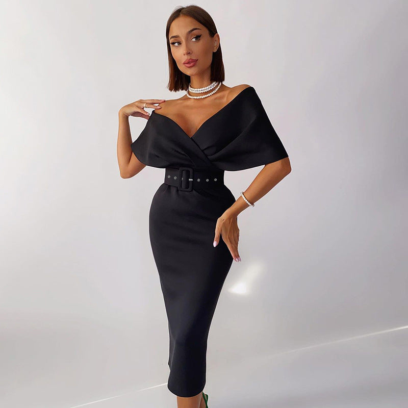 OffShoulder Graceful Party Ladies Vintage Evening Formal Midi Dress