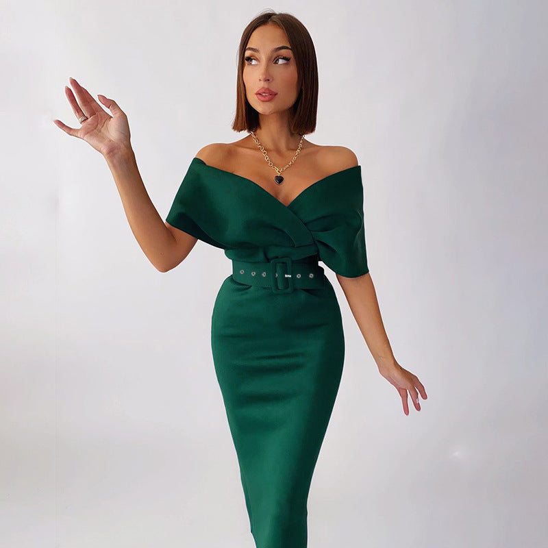 OffShoulder Graceful Party Ladies Vintage Evening Formal Midi Dress