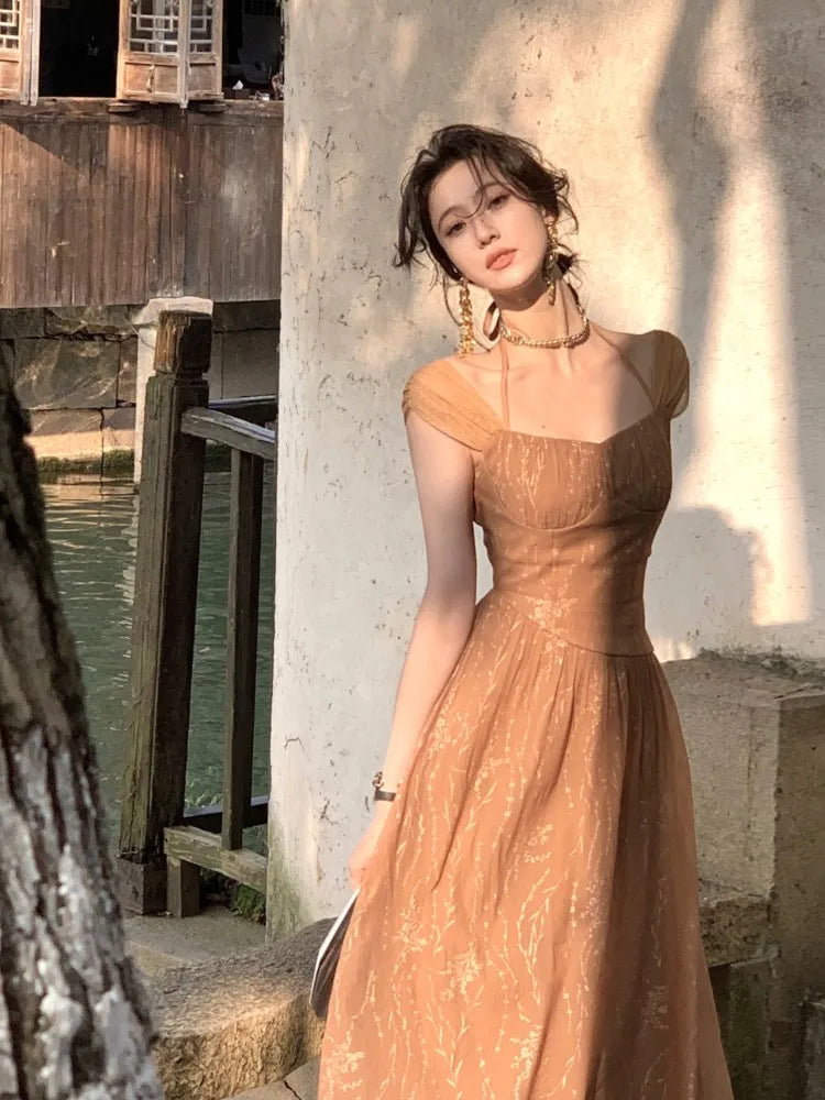 Vintage Midi Dress For Women Summer Sophisticated Prom Evening Party Vestidos Fashion Female Clothing Office Ladies Dresses