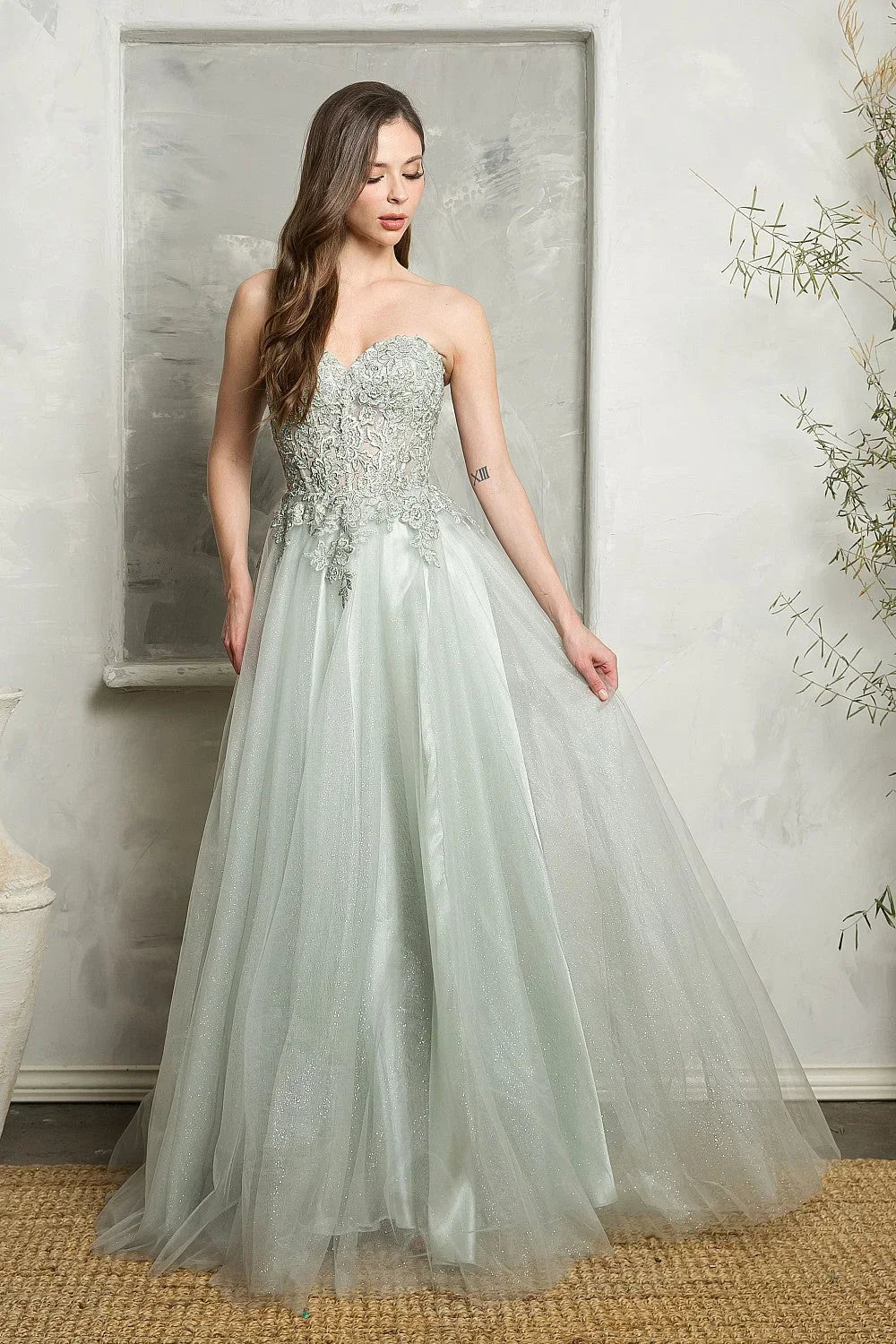 Navy Blue Lace Tulle Prom Dress