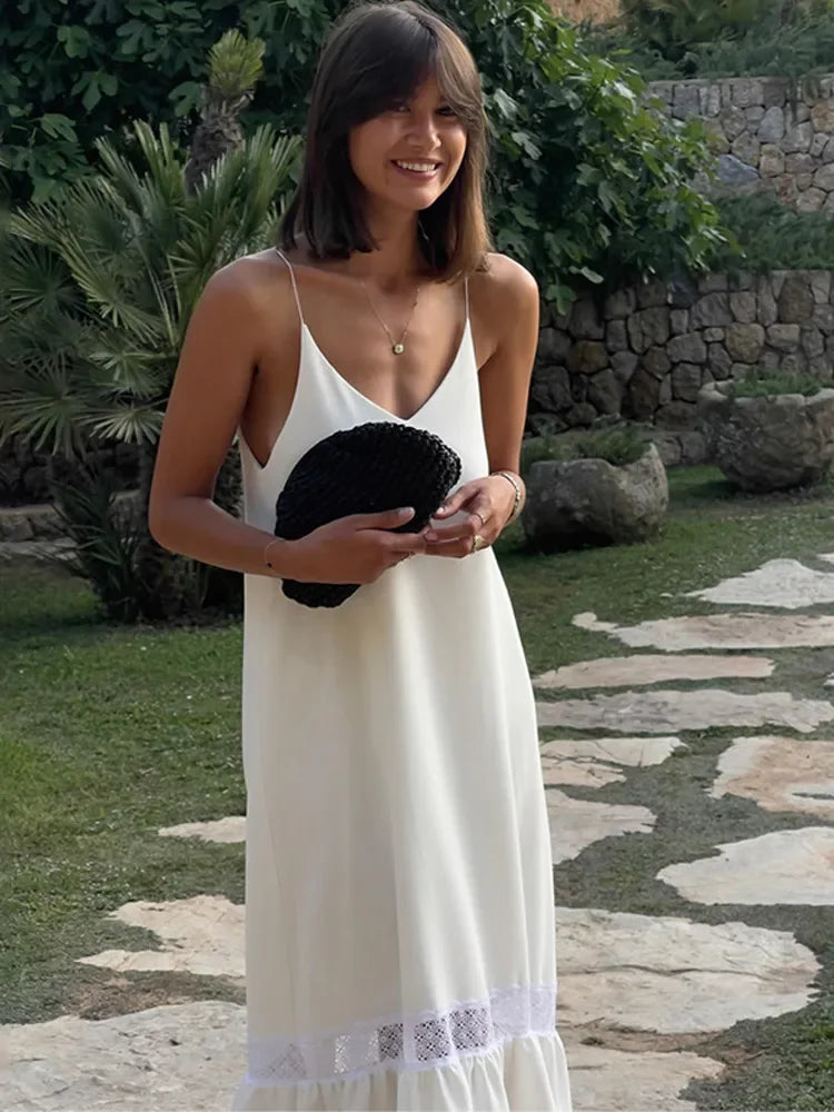 White Edition Satin Mesh Backless Maxi Dress