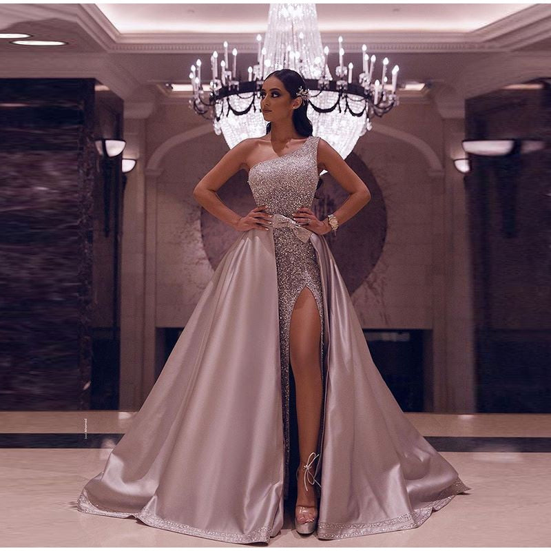 Kissnovaa - High Split Sequin Off Shoulder Sleeveless Maxi Dress