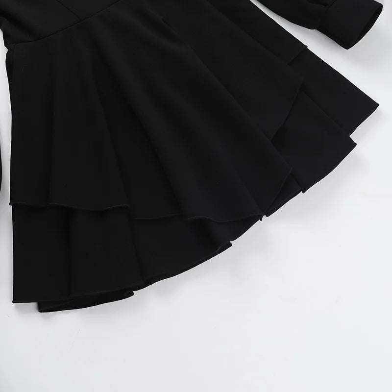 Sexy Low Cut Long Sleeve Pleated Mini Dress Women Graceful Wrap Waist Slim Party Vestido Spring Fall Harajuku Y2K Clothes