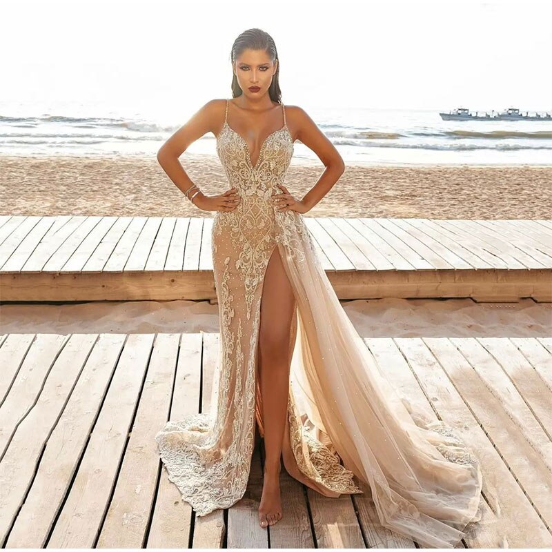 Kissnovaa - Sleeveless V-Neck Slit Lace Cutout Long Dress