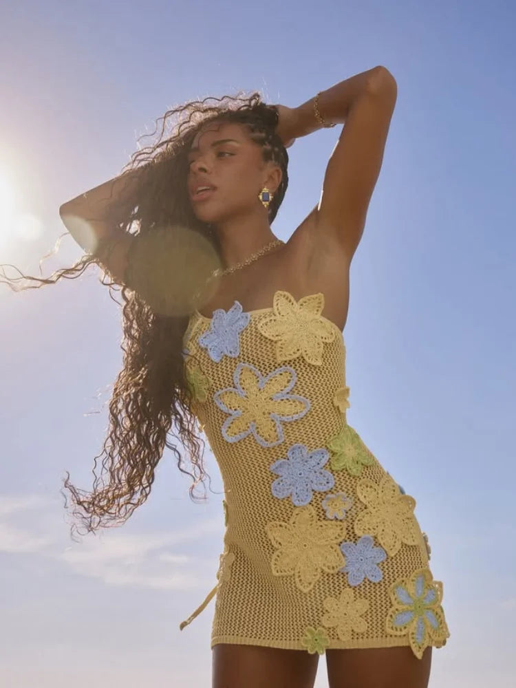 Crochet Embroidery Strap Hollow Mini Dress