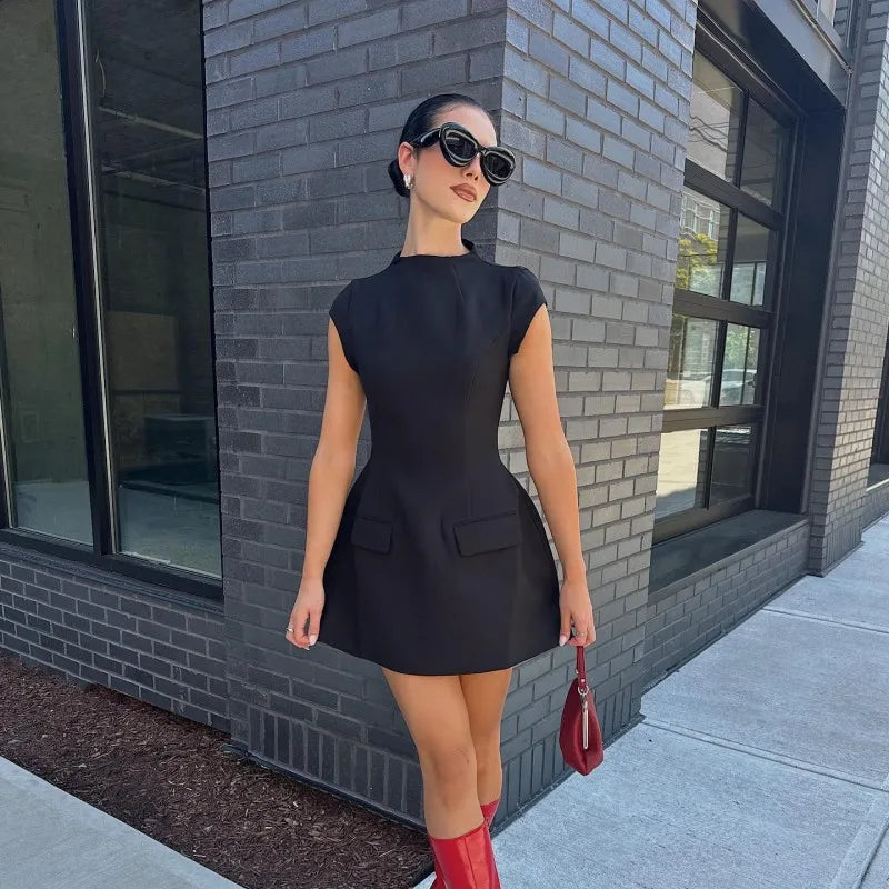 Ailsa Shaped Solid Pockets Mini Dress