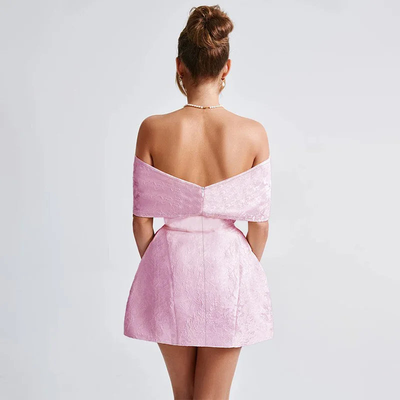 Bow Jacquard Strapless Backless Mini Dress