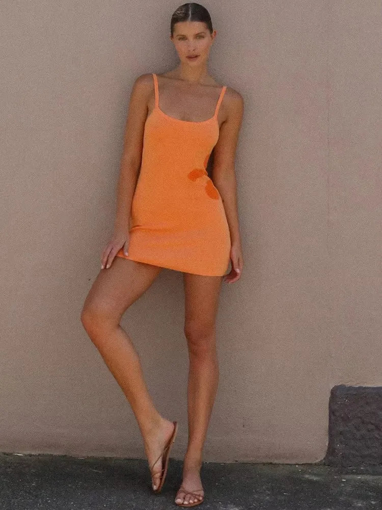 Print Knit Backless Spaghetti Mini Dress