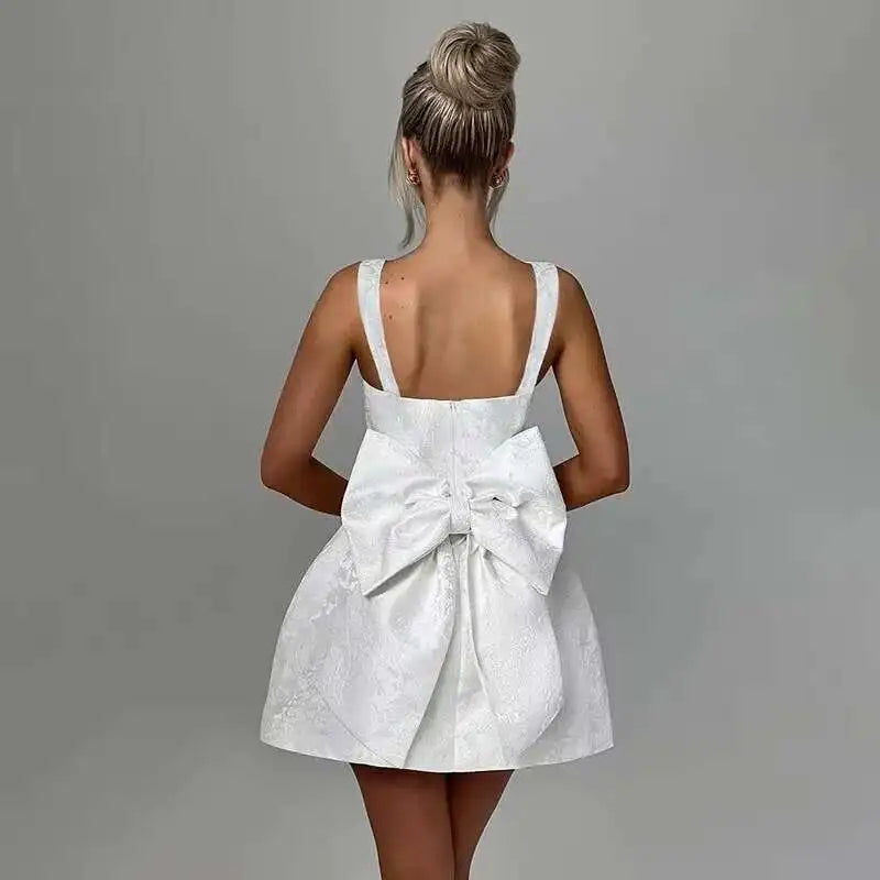 Backless Bow Jacquard A Line Mini Dress