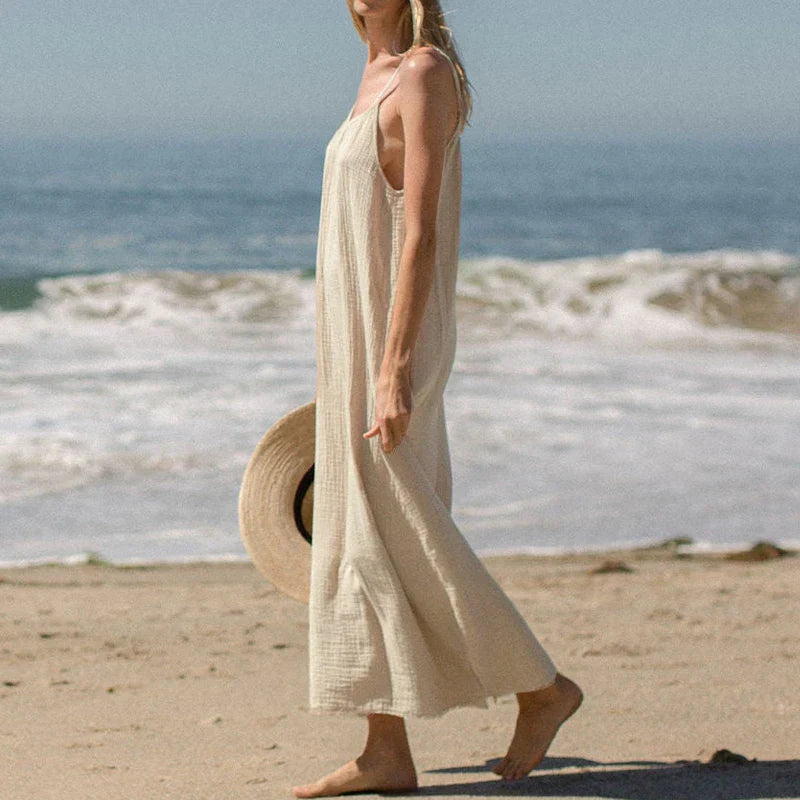 Spaghetti Strap Easygoing Cotton Midi Dress