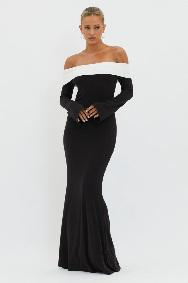 Olivia Aesthetic Off the Shoulder Maxi Knit Dress Boutique Edit