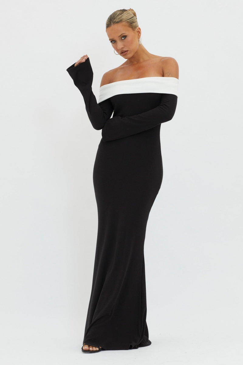 Olivia Aesthetic Off the Shoulder Maxi Knit Dress Boutique Edit