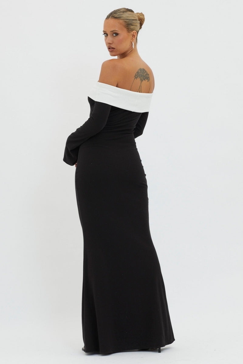Olivia Aesthetic Off the Shoulder Maxi Knit Dress Boutique Edit