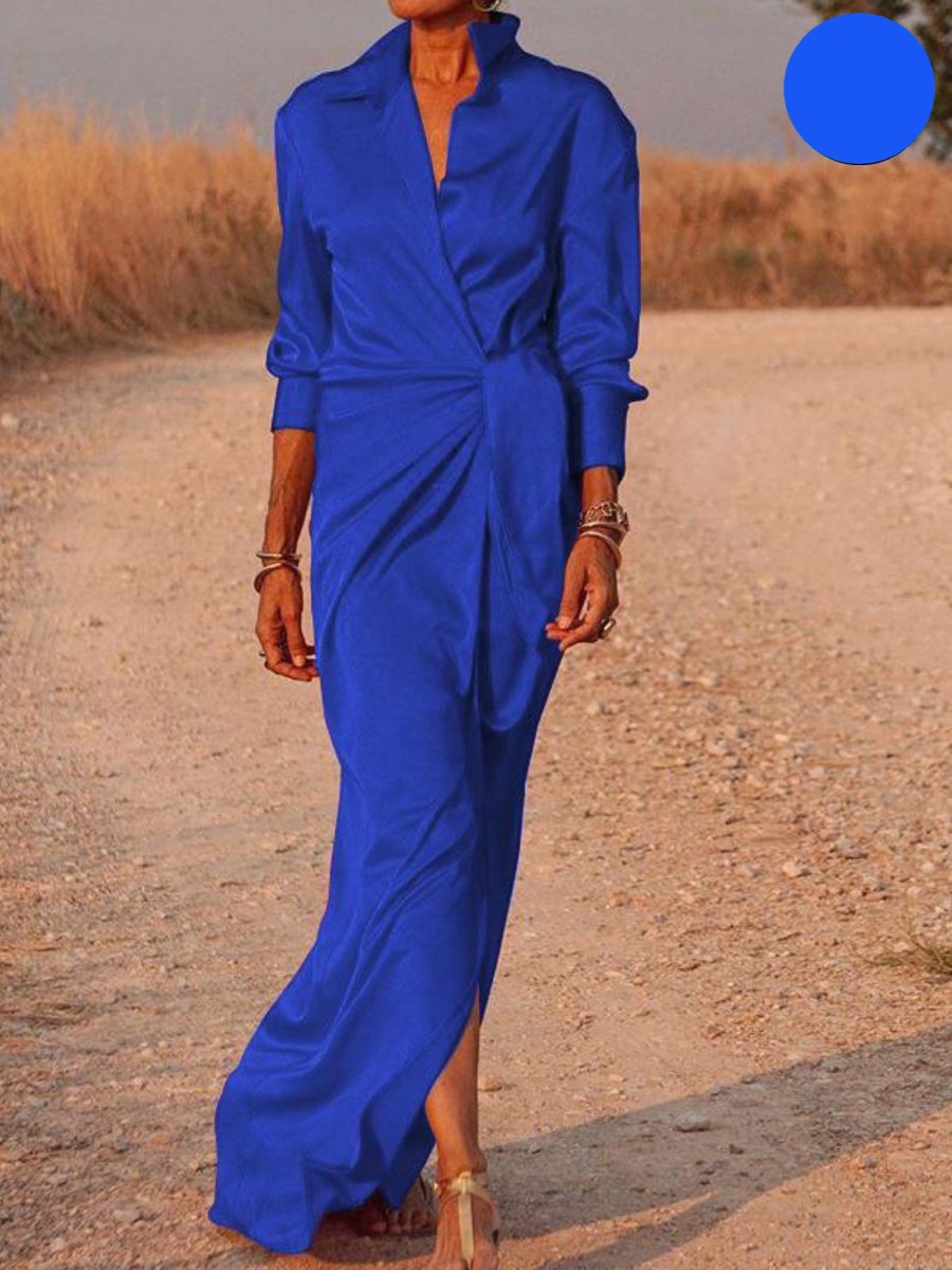 Noelia Effortless Office Lapel V Neck Maxi Dress Signature Edit