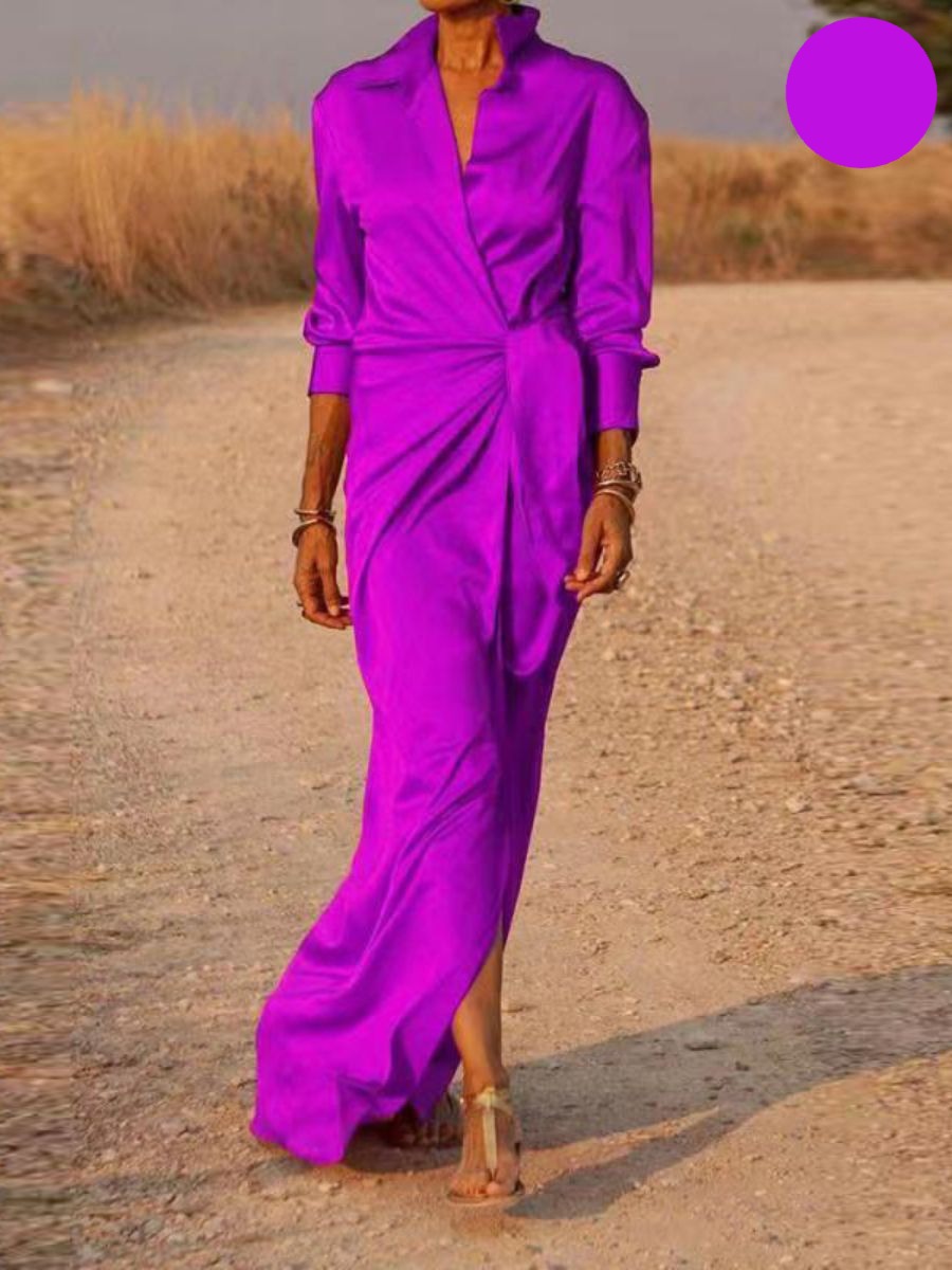 Noelia Effortless Office Lapel V Neck Maxi Dress Signature Edit